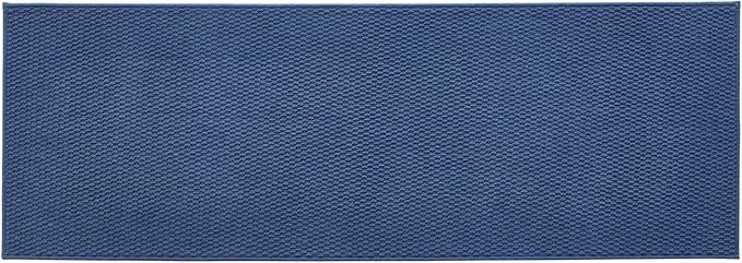 TYUU Bathroom Runner Rugs, Long Bath Mat Runner Washable Thin Quick Dry Low Pile Bathroom Runner Rugs Non Slip, Navy Blue 24"x70"