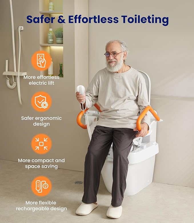 VOCIC Upgrade Electric Raised Toilet Seat, Rechargeable Powered Toilet Riser for Seniors, Elevated Toilet Seat with Handles, Toilet Lift Assist, Support to 330LBS, AX12 2.0