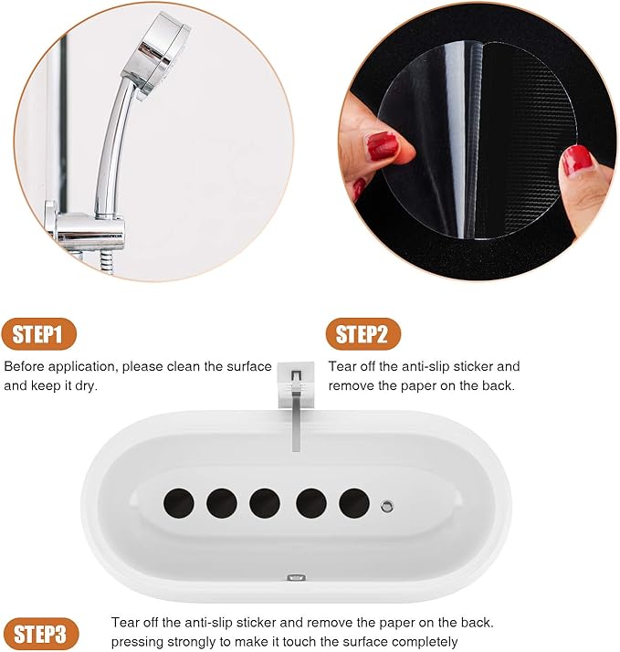 Secopad Original Bathtub Non-Slip Stickers for Tub & Shower Floor, Strong Anti-Slip Shower Stickers with Scraper Ideal for Families with Kids, Adults & Seniors, 24 PCS (Black)