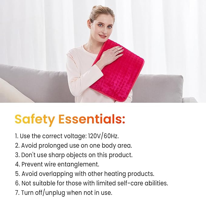 WOOMER Extra Large Heating Pad, Electric Heating Pad for Back Pain & Cramps Relief, Heat Pad with Multi-Color Option, Moist Heat Therapy Feature, Auto Shut-Off, Power Cords Storage Belt