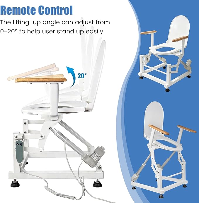 Lift Toilet Seat for Elderly with Wooden Armrests, FSÄ/HSÄ Eligible Electric Sit to Stand Lift for Elderly and Disabled, Toilet Seat Lift Supports Up to 440lbs