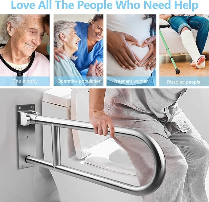 29.5 INCH Toilet Grab Bar Stainless Steel Handicap Rails Grab Bars Bathroom Support for Elderly Bariatric Disabled Commode Safety Hand Railing Guard Frame Shower Assist Aid Handrails Hand Grips