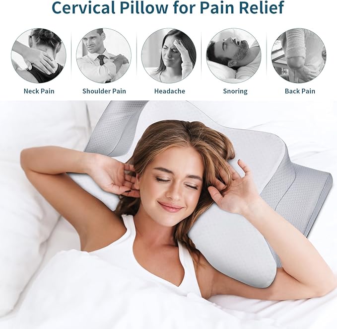 Cervical Neck Pillow - Ergonomic Side Sleeper Pillow for Pain Relief, Contour Cervical Pillow for Sleeping, Memory Foam Pillows for Neck Support, Orthopedic Bed Pillow for Back Stomach Sleepers