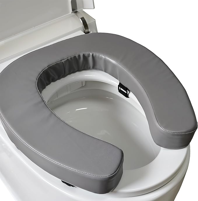 Padded Toilet Seat Cushion with 2-Inch High-Density Foam & Waterproof PU Fabric, U-Shape Padded Toilet Cushion - Secure Hook & Loop Tape, Fits Standard Toilets (Grey)