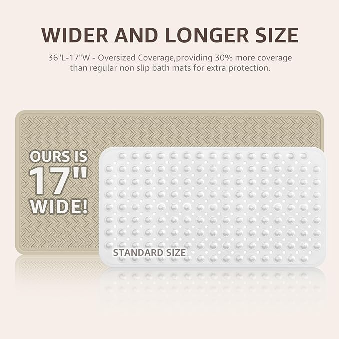 OTHWAY Bathtub Mat Non Slip, Extra Long Rubber Bath Mat for Tub, Machine Washable Shower Anti Slip Mat with 332 Strong Suction Cups (Brown, 36" x 17")