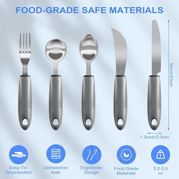 Adaptive Utensils, Weighted Utensils for Hand Tremors, Utensils for Parkinsons Patients,Elderly,Arthritis,Weak Hand Grip,Tremors & Handicapped. Stainless Steel Knife,Fork and Spoons Set (regular 4pcs)