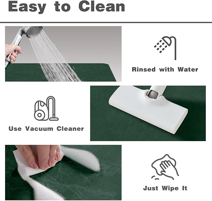 TYUU Bathroom Mat Quick Dry, Bathroom Rugs Non Slip Washable Thin Absorbent Bath Mat Fits Under Door Bathroom Floor Mat Perfect for Bath, Shower, or Sink 24"x60" Dark Green