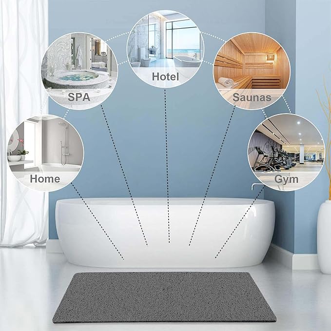 godehone Shower Mats Non Slip Without Suction Cups, PVC Loofah Bathroom Mats, Loofah Mats for Shower and Bathroom, Quick Drying, 23.6× 47.2 Inch, Grey