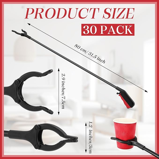 Norme 30 Pcs Grabber Reacher Tool Bulk, 31.5" Long Handle Trash Picker for Elderly Assist, Lightweight Handy Aid Nonslip Claw Grabber for Arm Extension 360 Rotating Pickup Stick Outdoor Cleanup Tool