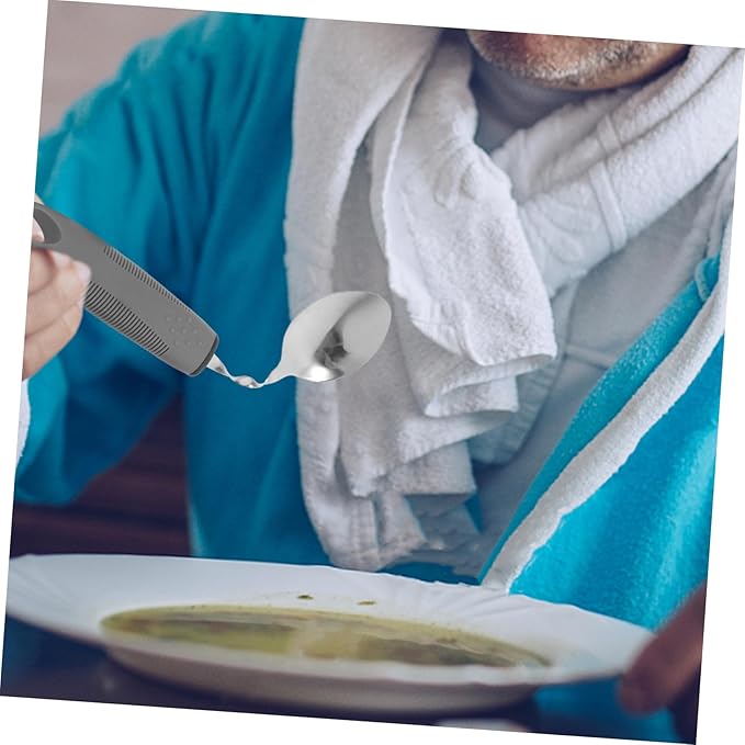 LIFKOME 1Set Adaptive Utensils for Elderly Curved Handle Spoon and Fork Non Slip Design Easy to Use Tableware for Seniors for Weak Grip Rehabilitation