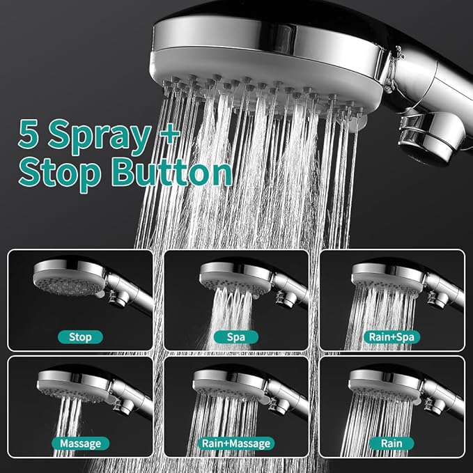 DOILIESE Handheld Shower Head with 79" Extra Long Hose 7 Modes High Pressure Shower Head with On Off Switch Button and Powerful Wash Modes for Pets Bath, Chrome