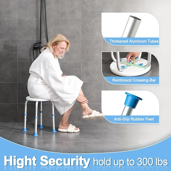 SOUHEILO Adjustable Shower Chair for Inside Shower, HSA/FSA Eligible Round Shower Stool for Inside Bathtub, Tool-Free Shower Seat for Elderly/Senior/Disabled/Pregnant