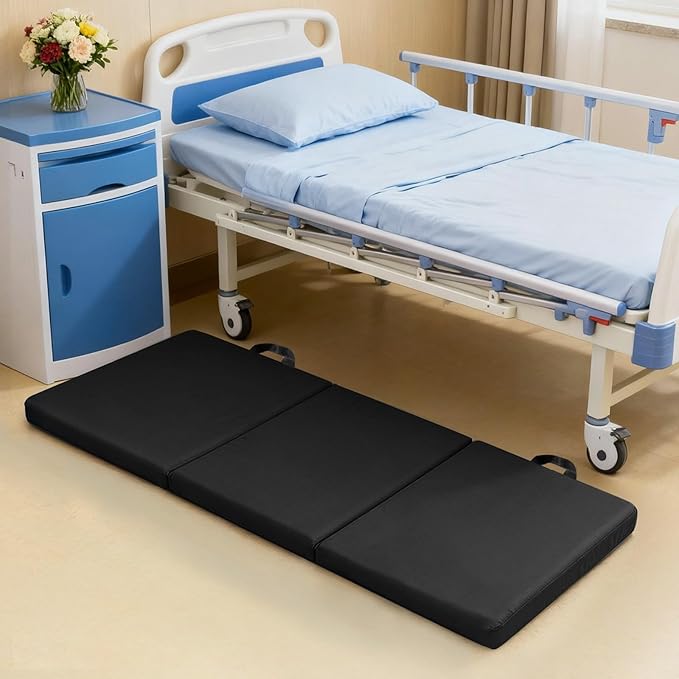 JZHLLA Foldable Fall Protection Mat for Elderly Blue Waterproof Non Slip Floor Mats with High-Resilience Foam 72 * 24 * 2 Inch Bedside Floor Mats for Elderly, Handicap, Senior(Black)