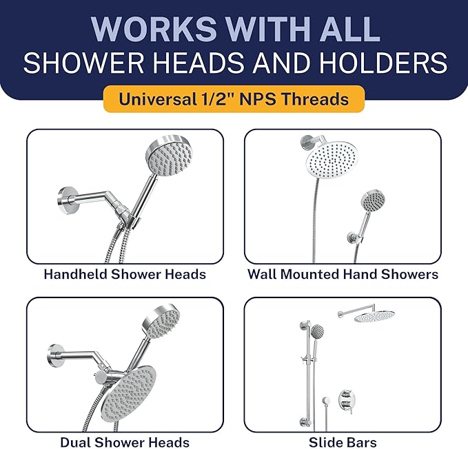HammerHead Showers Solid Metal Shower Hose Attachment for Showerhead, Extra-Long 72-Inch Universal Replacement Hose for Hand held Shower, Chrome