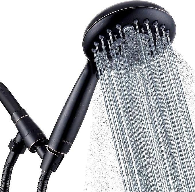 G-Promise Handheld Shower Head High Pressure 6 Spray Settings, Detachable Hand Held Showerhead 4.9 Inch Face with Extra Long Flexible Hose and Metal Adjustable Bracket