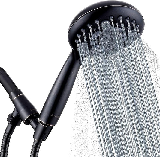 G-Promise Handheld Shower Head High Pressure 6 Spray Settings, Detachable Hand Held Showerhead 4.9 Inch Face with Extra Long Flexible Hose and Metal Adjustable Bracket