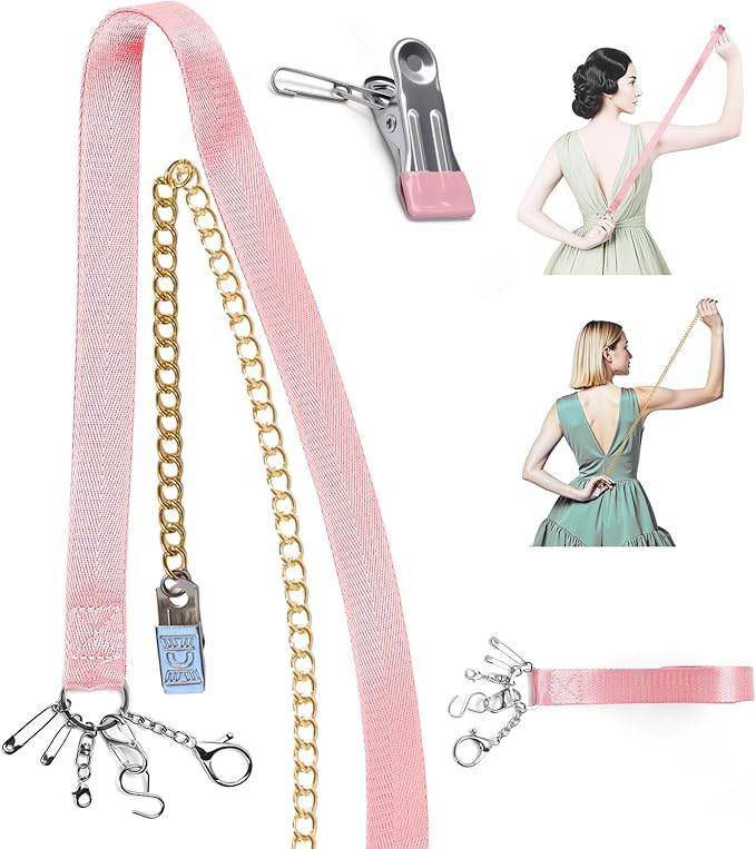Lenporl Zipper Helper Pull for Dresses with 5 Hooks and Reinforced Design Zipper Helper with Detachable Clip Includes Bonus Metal Chain for Seniors and Pregnant Women