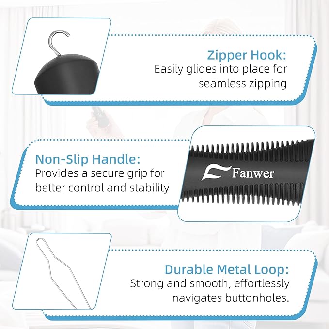 Button Hook, Button Assist Tool, with Comfort & Wide Grip, Button Helper Tool for Elderly, Arthritis, Stroke, Parkinson's