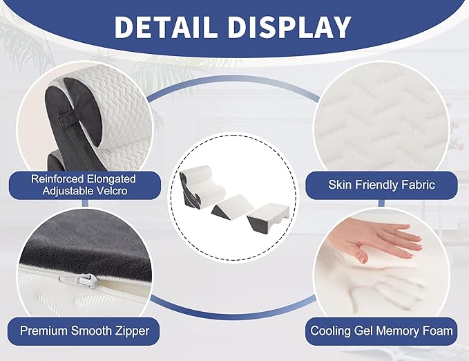 WSOFRLAC 6PCS Multi-Functional Bed Wedge Pillow Kit - 7-in-1 Orthopedic Support for Back/Neck/Legs, Post Surgery Recovery & Sitting Up in Bed, Post Surgery Foam for Body, White Grey