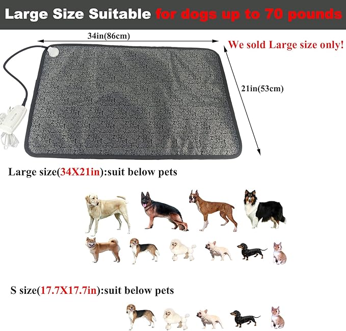 Pet Heating Pad for Dogs & Cats - Electric, Chew Proof Cord, Large Size, Easy Clean
