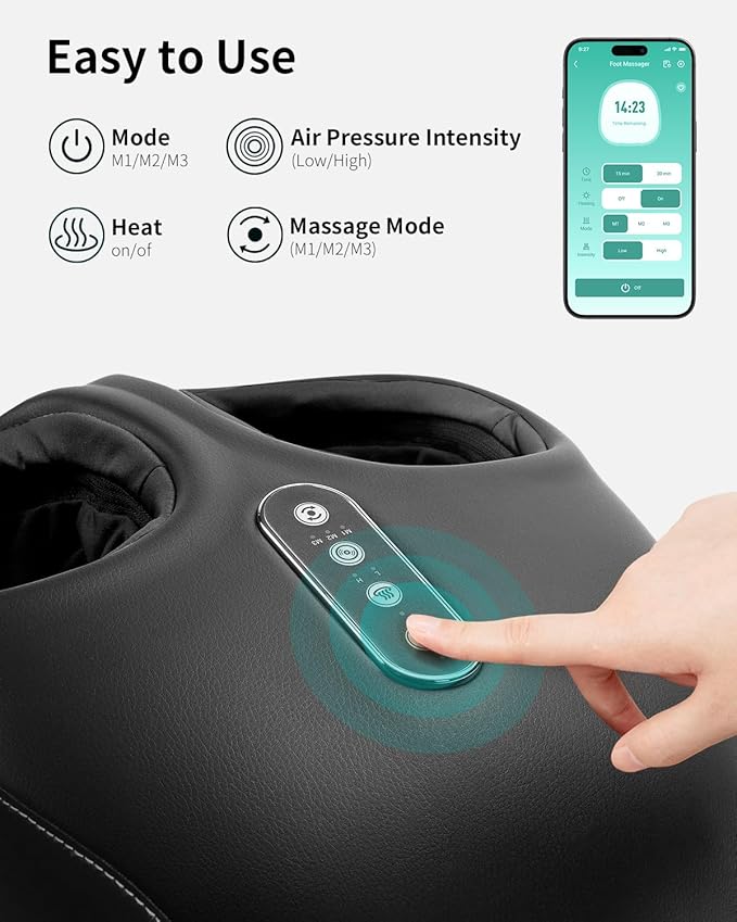Nekteck Shiatsu Foot Massager with Heat, Foot Massager Machine for Plantar Fasciitis, Neuropathy Pain, Deep Kneading, Air Compression, Remote APP Control, Gifts for Mom Her Him, Fits Up to 13"