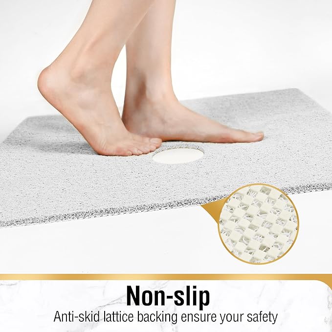HITSLAM Shower Mat, 32 x 24 Inch Non Slip Bath Mat for Tub, Soft PVC Loofah Bathtub Mats with Drain Holes, Quick Drying Bathroom Stall Floor Mat, Bathroom Accessories Without Suction Cup, White