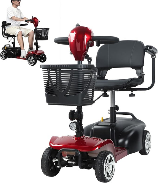 4-Wheel Electric Scooter for Adults | Long Range Mobility Scooter with Basket, Charger & 265 lbs Capacity for Seniors Outdoor Use (Red and Black)