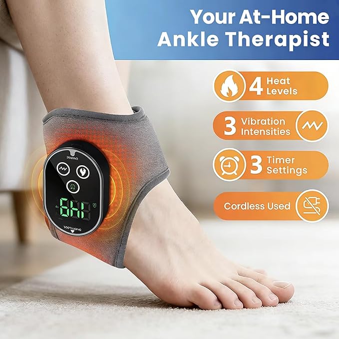 Cordless Foot & Ankle Massager with Heat,3000mAh Long-Lasting Portable Heating Pad for Foot,6 Heat & 3 Vibration Levels,Rechargeable Ankle Relax for Men,Women,Seniors