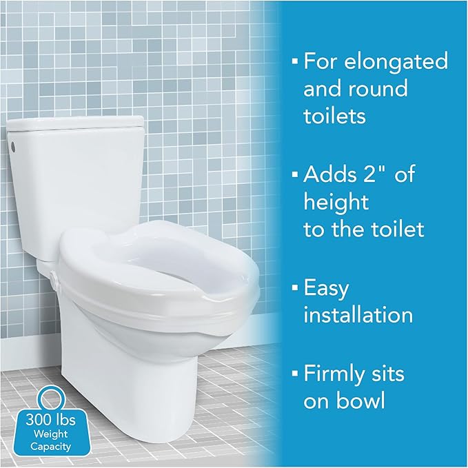 Carex Toilet Seat Riser, Elongated Raised Toilet Seat Adds 2.5 inches to Toilet Height, 300 Pound Weight Capacity Toilet Riser