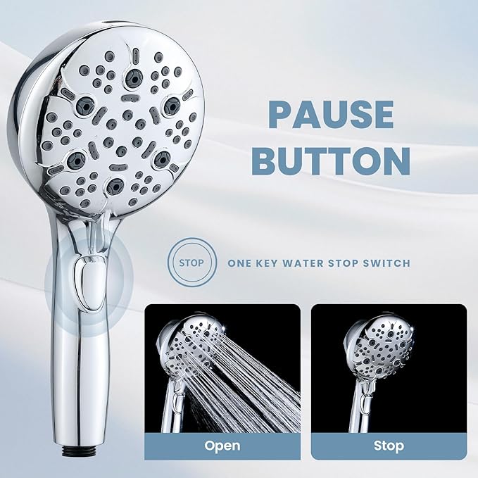 Hand Held Shower Head with 79 Inches Extra Long Hose,7 Modes Detachable Shower Wand with ON OFF Switch,High Pressure Handheld Shower Head with Built in Shower Sprayer,Shower Brackect,Chrome