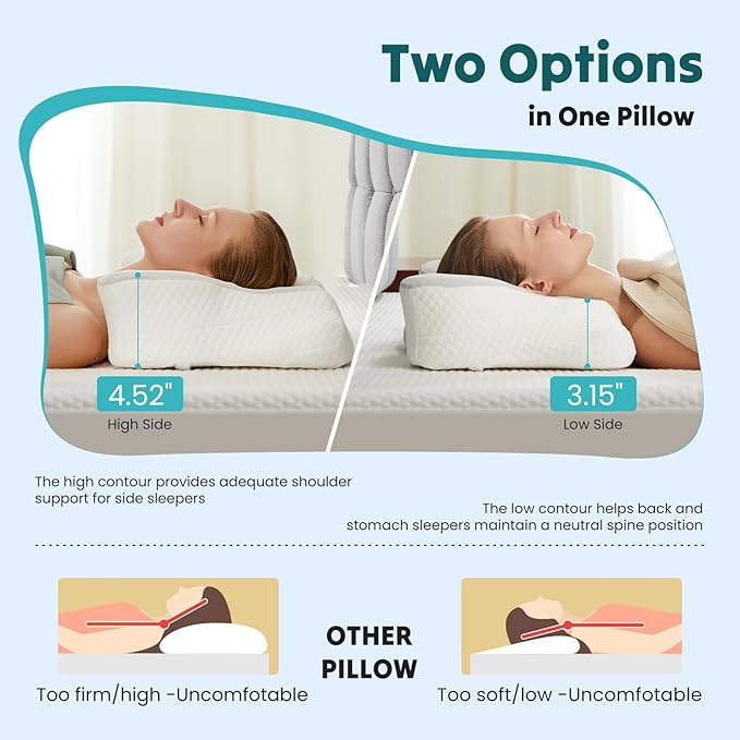 OLIXIS Cervical Neck Pillow for Pain Relief, Ergonomic Memory Foam Pillows for Sleeping, Cooling Side Sleeper Pillow for Neck Support, Contour Pillow Orthopedic Bed Pillow for Back Stomach Sleepers