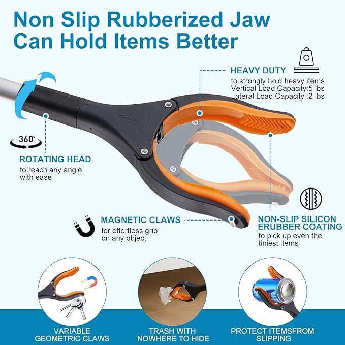 360° Rotating Grabber Reacher Tool, 32" Grabbers for Elderly 2 Pack Reaching Assist Tool – Heavy Duty Handheld Gripper for Trash Pickup, Elderly, Surgery Recovery, Wheelchair Lightweight Mobility Aid