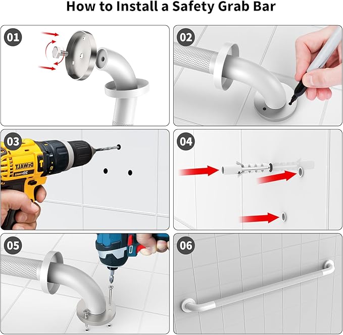 Shower Grab Bar 36 Inch, iHansee White Bathroom Grab Bar w/Anti-Slip Knurled Grip - 1.25" Diameter, Stainless Steel Bath Safety Bars for Senior Elderly, Wall Mounted Toilet Bathtub Balance Handrail