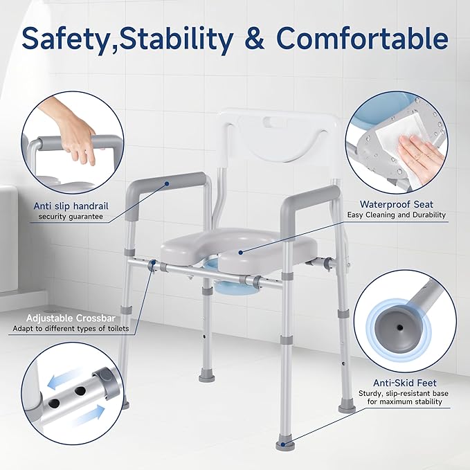 Bedside Commode, Toilet Seat Risers for Seniors, Raised Toilet Seat with Handles, Width and Height Adjustable Raised Toilet Seat with Handles for Elderly