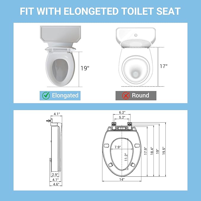 Raised Toilet Seat for Seniors, Elongated Elevated Toilet Seat with Soft Close Lid, Quick Release & Easy Installation, Easy to Clean - Ideal for Elderly, White