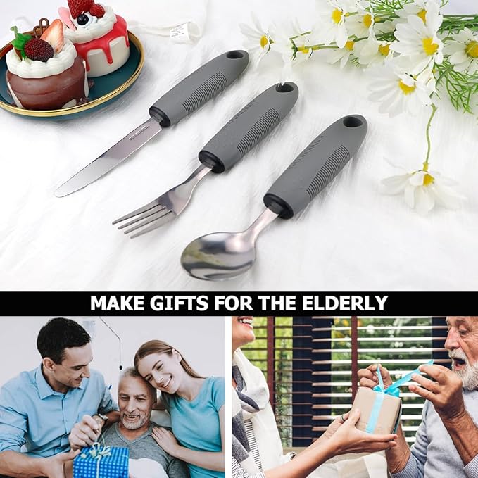 Adaptive Utensils Set for Seniors - 3Pcs Weighted Silverware for Hand Tremors, Arthritis, and Parkinson’s - Easy Grip Handles for Enhanced Stability - Dishwasher Safe