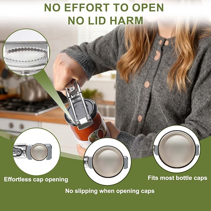 Adjustable Jar Opener –2026 Stainless Steel Can & Bottle Opener for Weak Hands Seniors Up to 4-Inch Lids,Optional Silicone