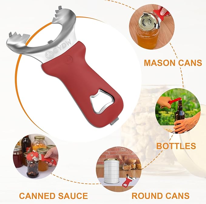CYDW Mason Jar Opener Tool with No Lid Dents or Damage, Can Opener Manual Multi-Purpose, Easy Twist Manual Handheld Top Remover Utensil, Canning Supplies Tools and Bottle Opener, Made For Lifetime