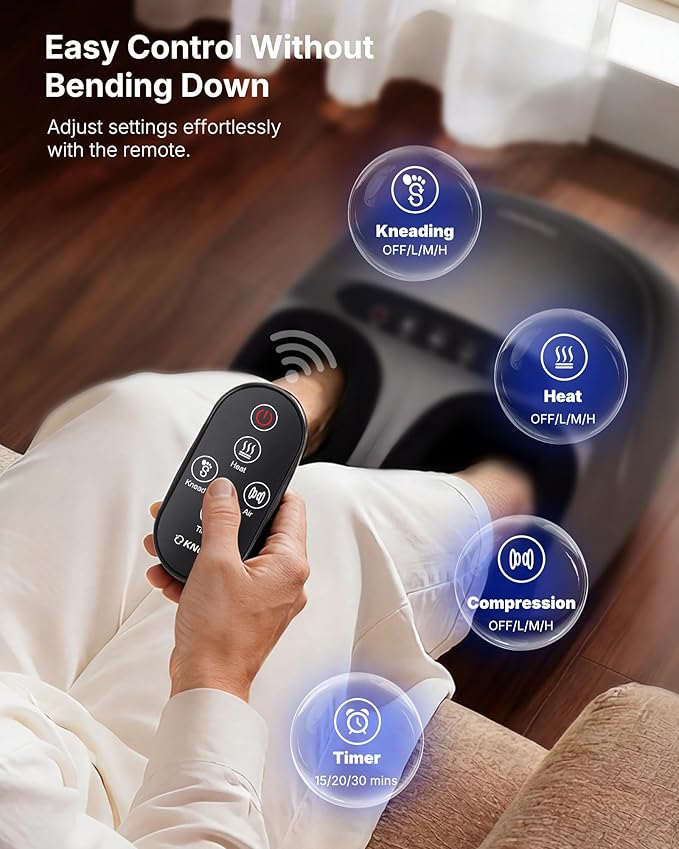 KNQZE Shiatsu Foot Massager with Heat, Compression, Deep Kneading Foot Massage for Plantar Fasciitis Relief, Remote Control, Multi Massage Modes, Auto Shut-Off Timer, FSA Eligible, Mothers Day Gifts