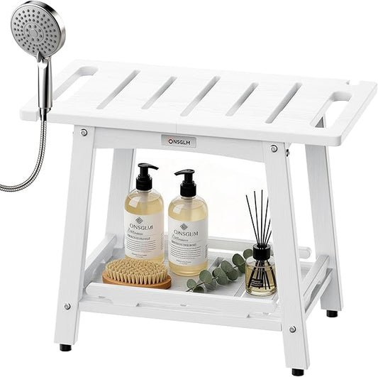 22" Large Shower Bench Seat, Non-Slip Shower Benches for Inside Shower to Sit on, HDPE Waterproof Shower Stool, Shower Chair with Adjustable Feet for Bathroom, Indoor/Outdoor Use, White