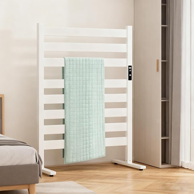 Verida Towel Warmer for Bathroom, Heated Towel Rack, Upgraded Extra-Wide Heating Area, Built-in Timer and Temperature Adjustment, Large Free-Standing Heated Towel Racks, White 8 Bar Large