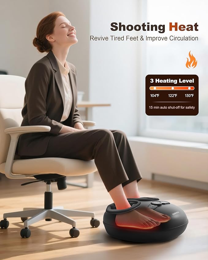 Beleduc Foot Massager with Heat and Compression, Deep Kneading Shiatsu Foot Massage for Plantar Fasciitis, Neuropathy & Circulation, 3 Intensities, Washable Covers, Fits Up to Men Size 14, Black