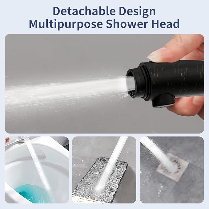 HANLIAN High Pressure Shower Head with Pause Button, 3 Spray Modes Shower Head for RV Camper, Water Saving On Off Shower, Handheld Shower Head with Hose and Holder (Oil-Rubbed Bronze)