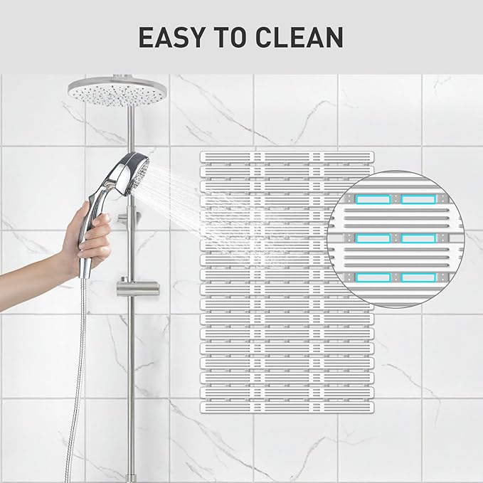 XIYUNTE Shower Mat Non Slip Bath Mat for Tub - 27 X 16 Inch TPE Bathtub Mat Non Slip Shower Mats for Inside Shower, Bath Tub Mat with Powerful Suction Cup, Easy to Cut and Dry, Grey