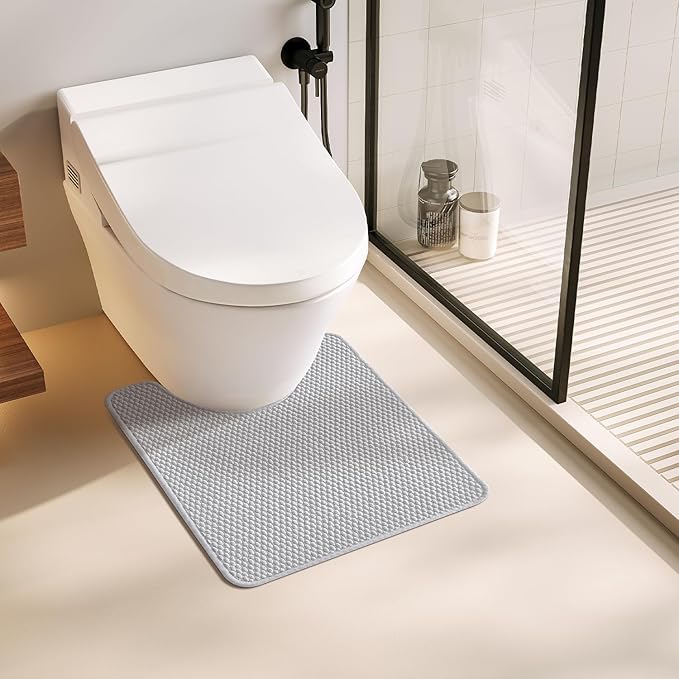 TYUU Toilet Rug, Thin Toilet Rugs U Shaped Washable Non Slip Absorbent Quick Dry Low Pile Toilet Mat, Light Grey 20"x24" U Shape