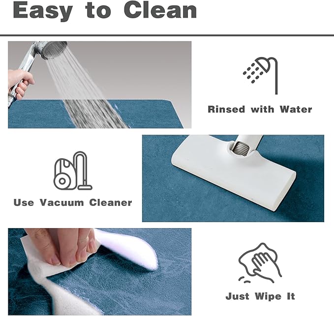 TYUU Bathroom Mat Quick Dry, Bathroom Rugs Non Slip Washable Thin Absorbent Bath Mat Fits Under Door Bathroom Floor Mat Perfect for Bath, Shower, or Sink 24"x60" Denim Blue