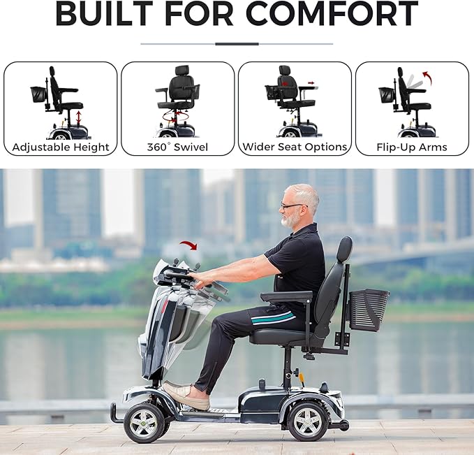 Heavy Duty Mobility Scooter for Seniors/Adults, 500W 400LBS Capacity Electric Scooter, All Terrain Mobility Scooters for Travel 10" Off Road Tires, Long Range 4 Wheel Scooter 9MPH, Gray 26Miles