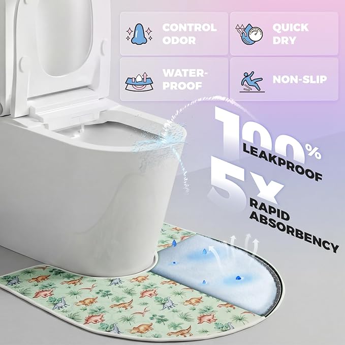 Washable Commode Potty Training Mats, Super Absorbent Reusable Toilet Training Rug for Kids, Leak-Proof & Non-Slip Adult Incontinence Toilet Mat, Bathroom Floor Protector Pads 4 Pack