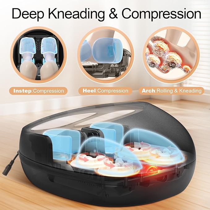 MASGRE Foot Massager with Heat, Deep Kneading Therapy Compression, Shiatsu Feet Massager Machine for Plantar Fasciitis, Neuropathy Pain, Birthday Gifts for Women Mom Men Dad