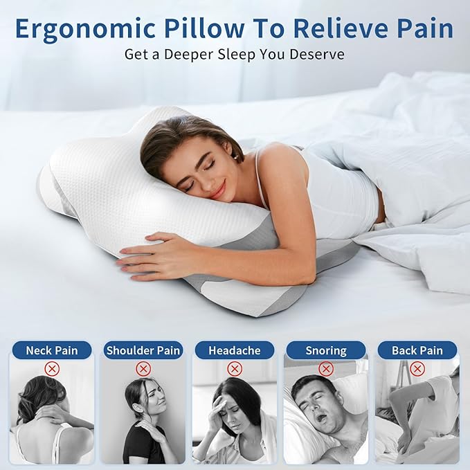 Cervical Neck Pillow for Pain Relief - Memory Foam Cooling Pillow for Side Sleepers, Adjustable Orthopedic Pillow with Removable Breathable Cover, Neck Support Pillow for Adults